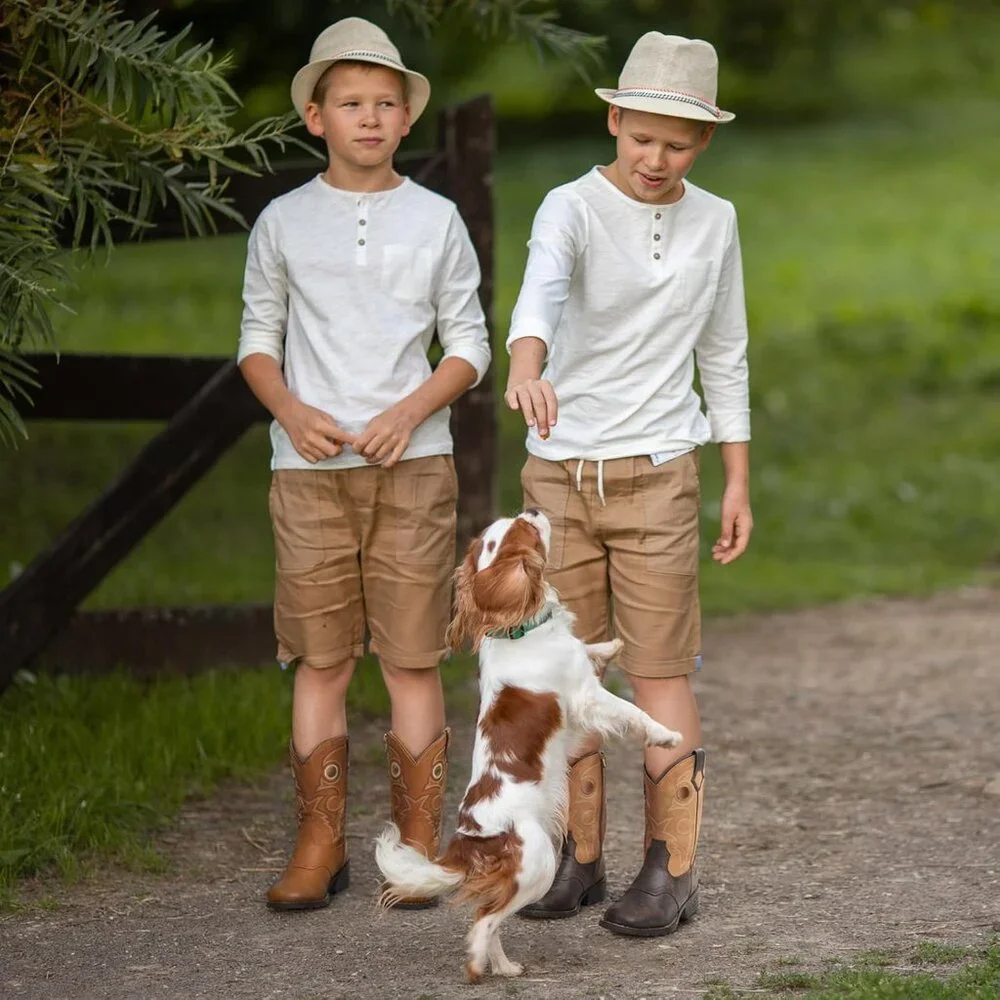 ⚡Kids Girls Brown Western Boots Square Toe Cowgirl Boots For Toddler Calf High - Picture 4 of 5